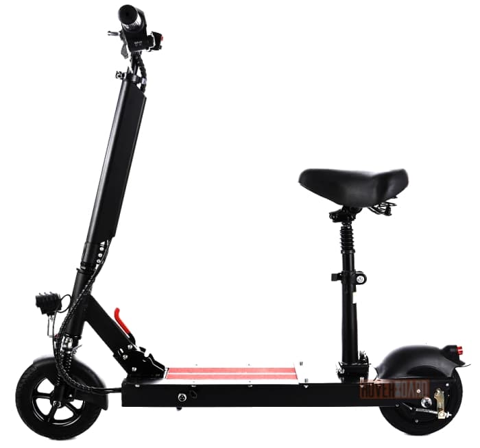 взрослый электросамокат с сиденьем на белом фоне фото